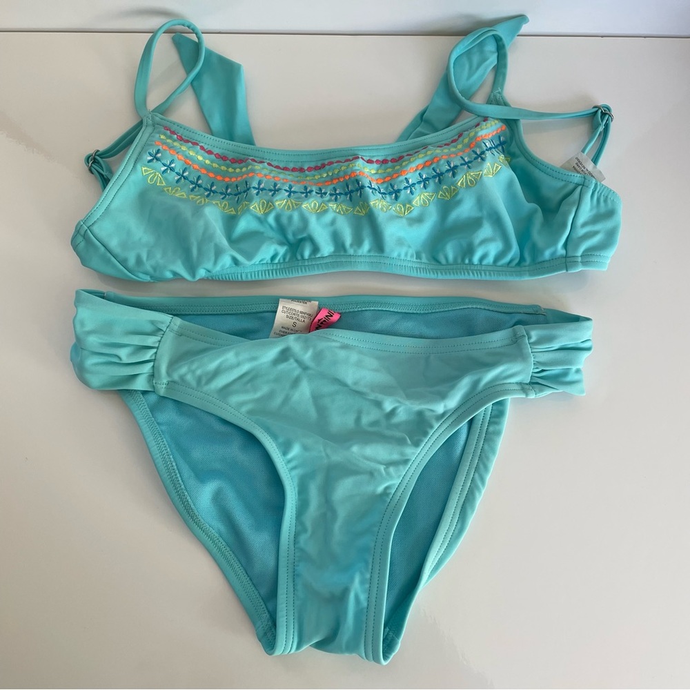 Bikini Nation Aqua Boho Embroidered Bikini Set - Adjustable Tie Back - XS/S